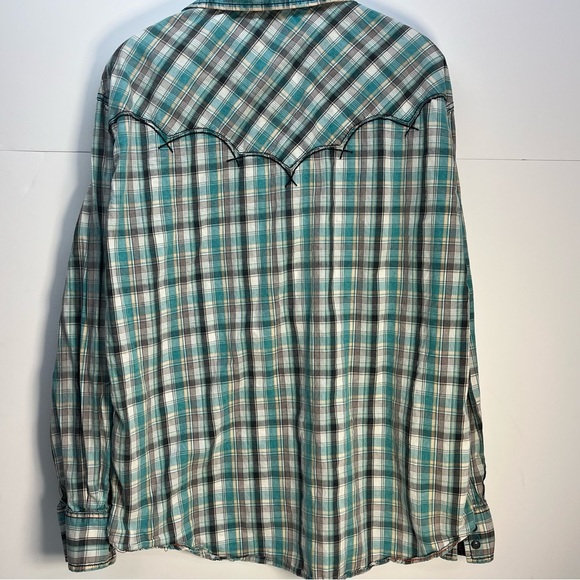 1843 Cowboy Up Vtg Mens Pearl Snap Western Blue Embroidered Button Up Shirt Sz L - Picture 5 of 8